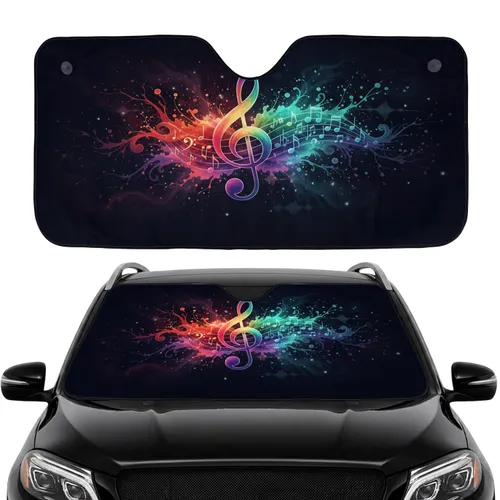 Iridescent Rainbow Treble Clef Musical Staff - Cosmic Car Interior Upgrade Car Sunshade