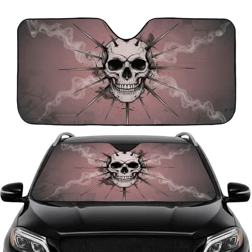Black White Metallic Spiked Skull Ethereal Smoke Dust Particles Car Interior Upgrade Car Sunshade