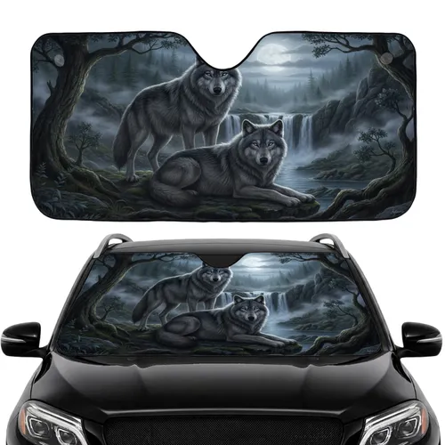 Gray Wolves Forest Night - Car Interior Upgrade Wildlife Lover Gift Car Sunshade