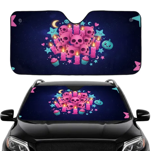 Pink Skulls Cat Ears Glowing Candles Stars Moons Cupcakes Pumpkin Orb Travel Essentials Car Sunshade
