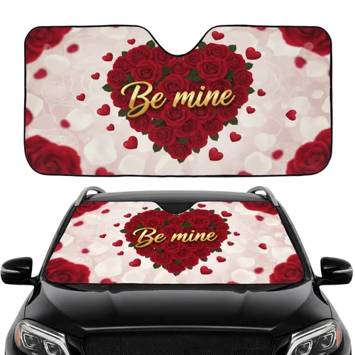 Rose Heart Be mine Text - Valentine's Day Commute Accessory For Her Car Sunshade