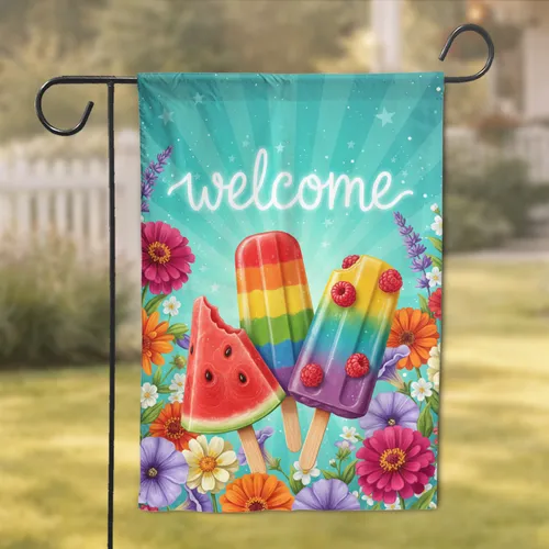 Refreshing Watermelon Popsicles Rainbow Floral Welcome - Everyday Home Decor Garden Flag
