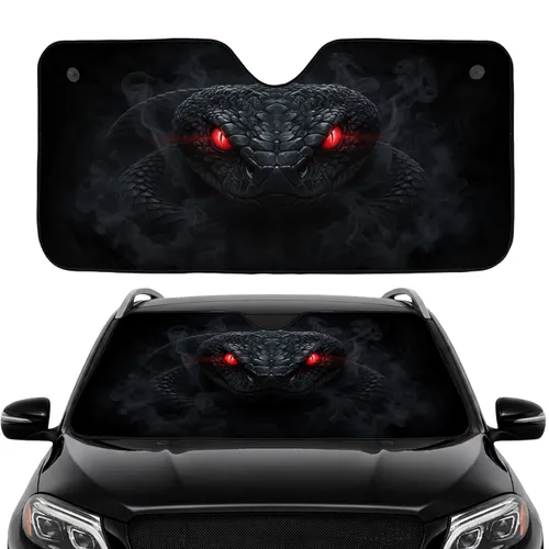Menacing Black Viper Snake Glowing Red Eyes - Car Interior Upgrade Road Trip Gift Car Sunshade
