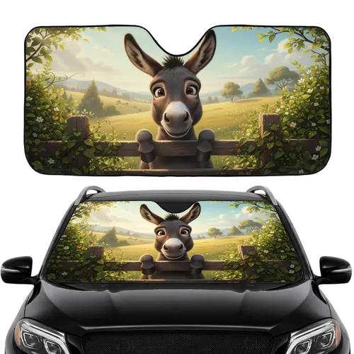 Mischievous Donkey Over Wooden Fence - Car Interior Upgrade for Donkey Lover Car Sunshade