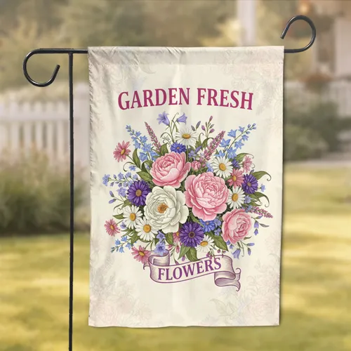 Garden Fresh Flowers Peony Daisy Aster Bellflower Bouquet - Home Decor Gift for Flower Lover Garden Flag