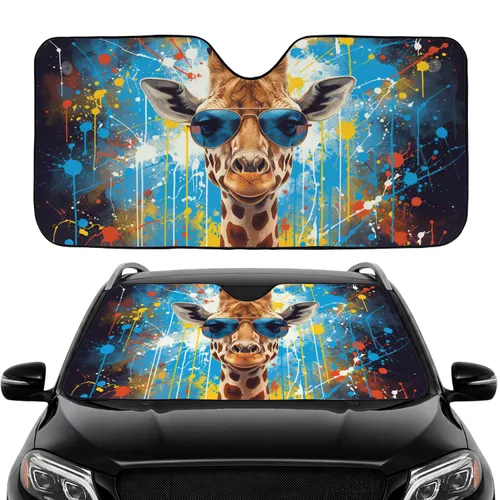 Giraffe Sunglasses Paint Splatter - Car Interior Upgrade Wildlife Lover Gift Car Sunshade