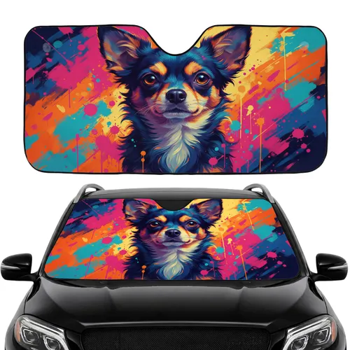Chihuahua Dog Portrait Paint Splashes Car Interior Upgrade Car Sunshade