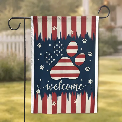 Patriotic Paw Print Welcome - Independence Day Home Decor for Pet Lovers Garden Flag