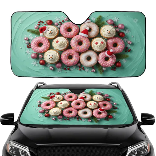 Festive Holiday Glazed Donuts Frosted Cupcakes Christmas Road Trip Car Interior Upgrade Car Sunshade