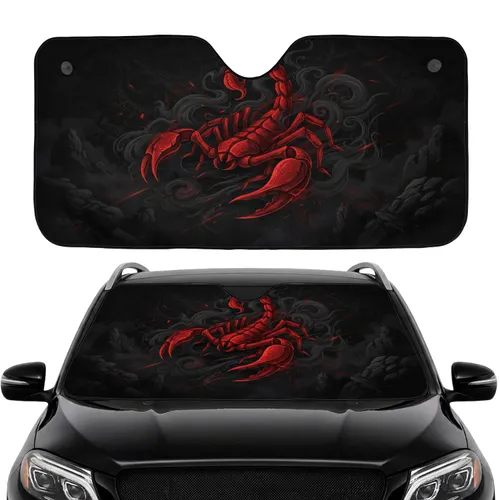 Powerful Red Scorpion Dark Smoke Tribal Road Trip Essentials & Commute Accessory Car Sunshade