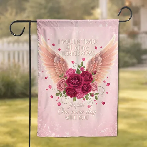 Angel Wings Roses Memorial Sentiment - Remembrance Gift for Loved Ones Garden Flag