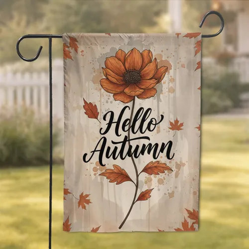 Autumn Flower Burnt Orange Petals Rust Leaves Hello Autumn - Fall Home Decor Gift Garden Flag