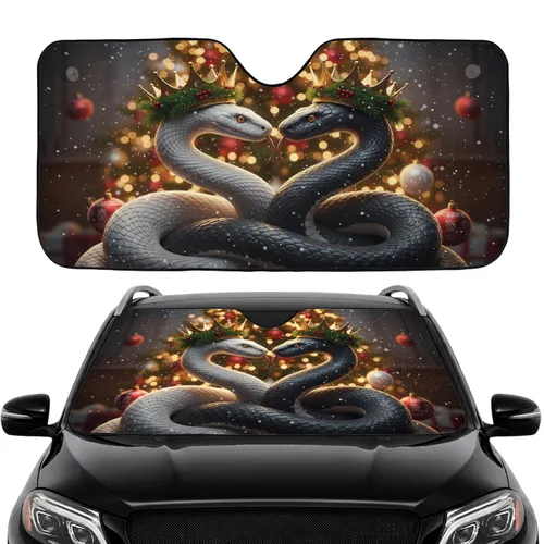 Intertwined White Black Snake Golden Crowns Holly Christmas - Car Interior Upgrade Car Sunshade
