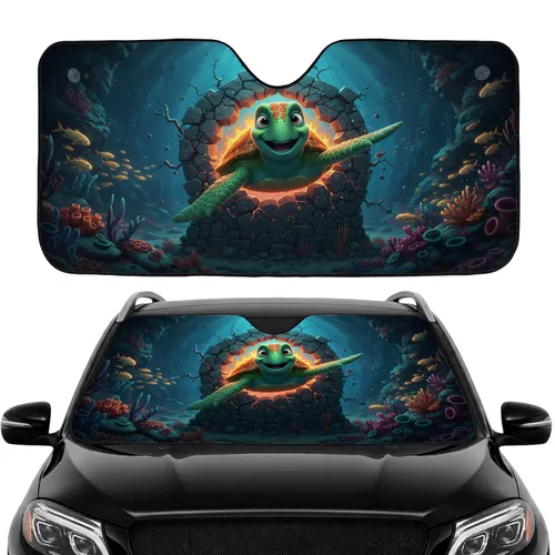 Cheerful Sea Turtle Cracked Rock Deep Ocean - Car Interior Upgrade for Ocean Lover Car Sunshade