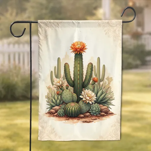 Desert Cacti Agave Succulents Bloom - Botanical Home Decor Gift Garden Flag