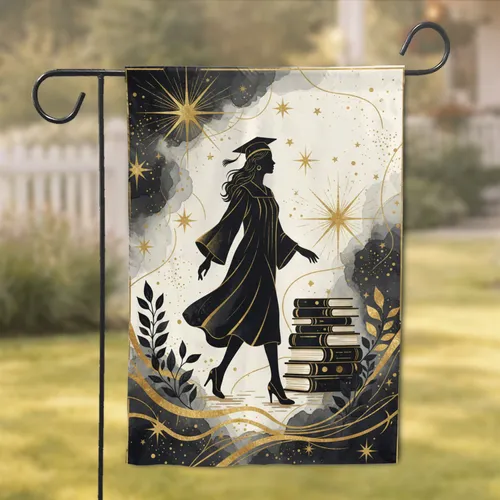 Graduate Cap Gown Books Stars - Graduation Success Celebration Gift for New Graduates Garden Flag