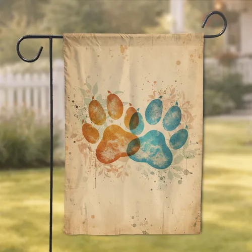 Overlapping Paw Prints Aged Parchment - Pet Lover Home Decor Gift Garden Flag