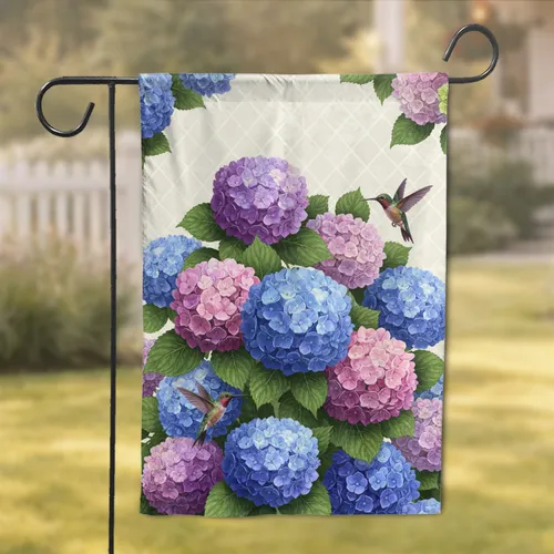 Hydrangea Bouquet Hummingbirds - Home Decor Gift for Wildlife Lovers Garden Flag