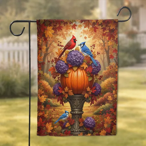 Autumn Birds Pumpkin Hydrangea Thanksgiving Home Decor Bird Lover Gift Garden Flag