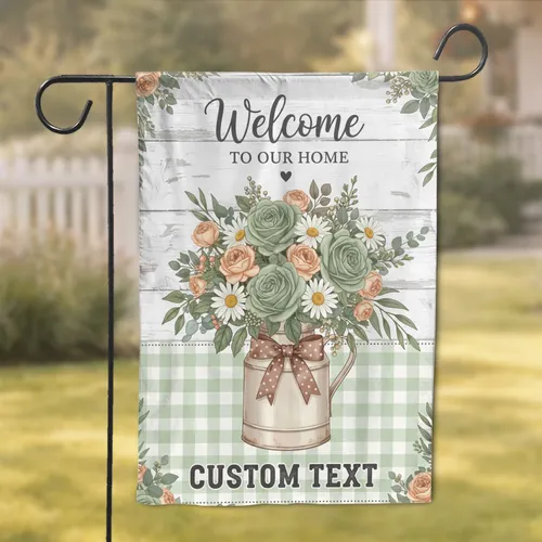 Welcome Home Custom Text Floral Bouquet Pitcher Daisy Rose - Farmhouse Home Decor Gift Garden Flag