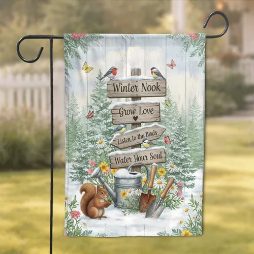 Winter Garden Signs Birds Squirrel - Home Decor Gift for Gardeners Garden Flag