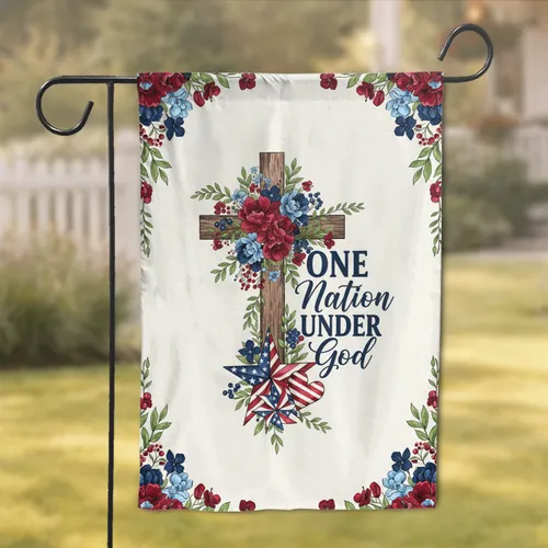 ONE Nation UNDER God American Star Cross - Independence Day Home Decor Garden Flag