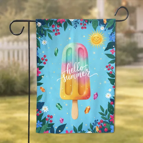 Popsicle Hello Summer Sun Botanical - Summer Season Home Decor Gift Garden Flag
