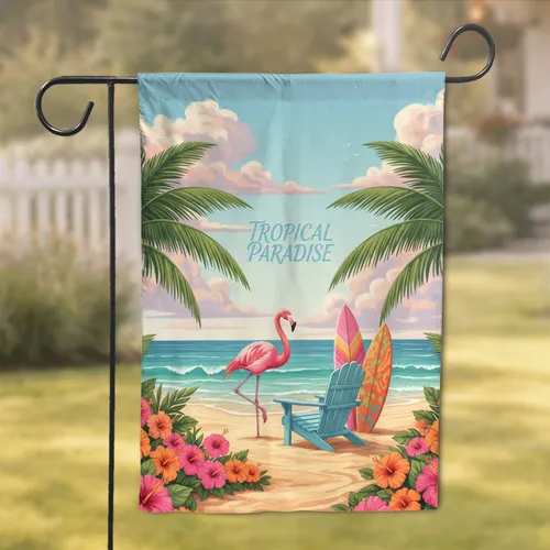 Pink Flamingo Adirondack Chair Surfboards Tropical Beach - Home Decor Gift Garden Flag