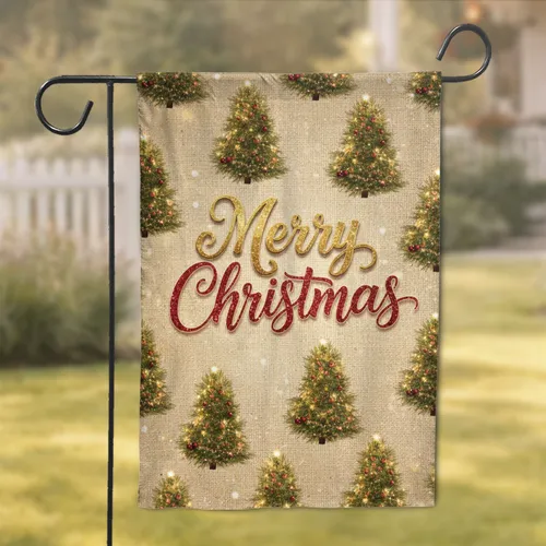 "Merry Christmas" Text Christmas Trees Ornaments - Holiday Home Decor Garden Flag
