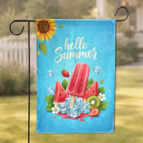 Melting Watermelon Popsicle Summer Fruit Sunflower - Hello Summer Home Decor Gift Garden Flag