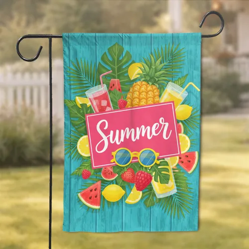 Summer Sign Retro Sunglasses Watermelon Pineapple - Summer Home Decor Garden Flag