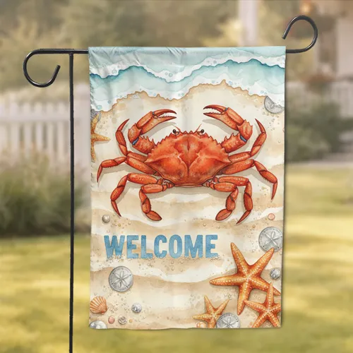 Crab Starfish Welcome Beach Sand Dollar - Coastal Home Decor Gift Garden Flag
