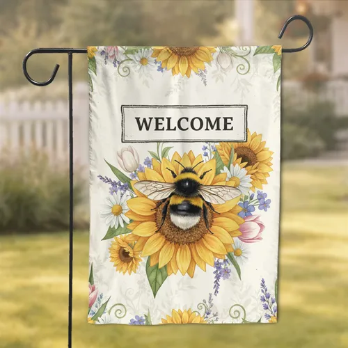 Welcome Bumblebee Sunflower Floral - Home Decor Gift for Garden Lover Garden Flag