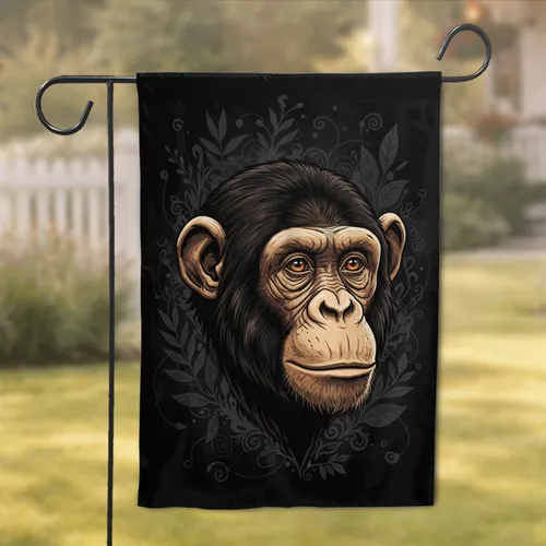 Thoughtful Chimpanzee Head Botanical Silhouettes - Wildlife Home Decor Gift for Animal Lovers Garden Flag
