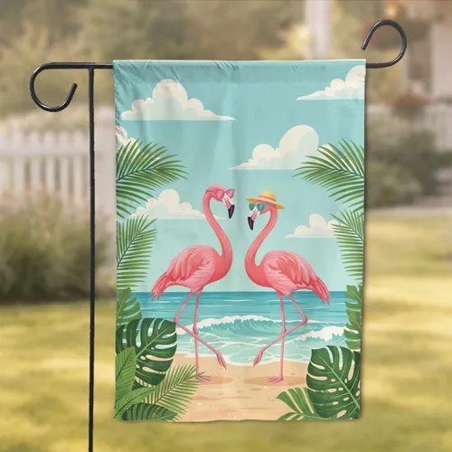 Pink Flamingos Tropical Beach - Summer Home Decor Gift for Beach Lover Garden Flag