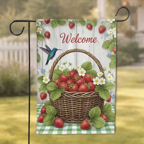 Welcome Hummingbird Strawberry Basket - Home Decor Gift for Garden Lover Garden Flag