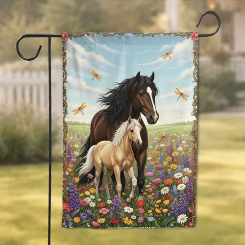 Horse and Foal Wildflower Meadow - Home Decor Gift for Horse Lover Garden Flag