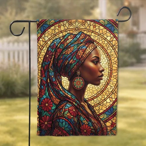 Majestic Woman of Color Stained Glass Mosaic Portrait - Home Decor Gift Garden Flag