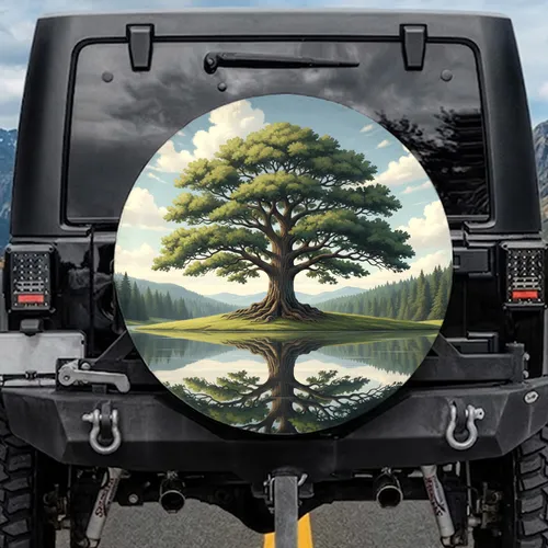 Majestic Ancient Oak Tree Lake Forest Landscape - Nature Lover Gift Spare Tire Cover