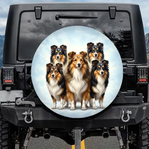 Shetland Sheepdog Sheltie Group Serene Sky - Dog Lover Home Decor Gift for Sheltie Owners Spare Tire Cover