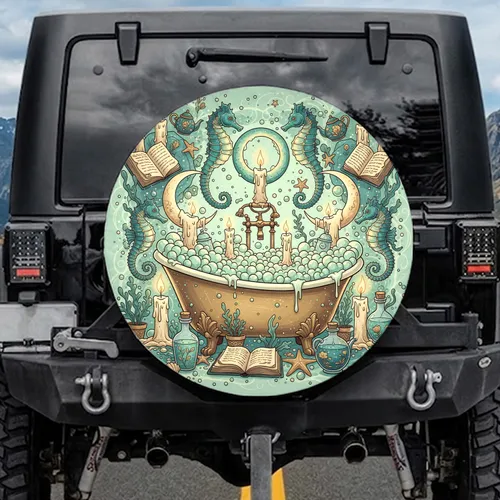 Clawfoot Bathtub Glowing Bubbles Seahorse Spellbook Home Decor Gift Spare Tire Cover