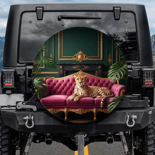 Majestic Cheetah Velvet Sofa Tropical Interior - Luxury Home Decor Gift Spare Tire Cover