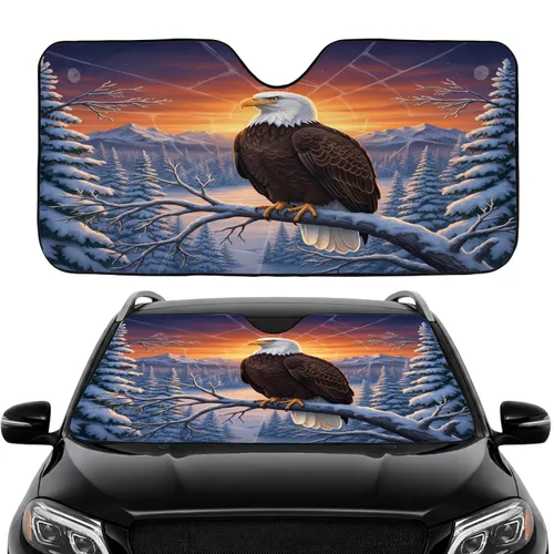 Bald Eagle Snow Mountain Cracked Ice - Road Trip Gift for Wildlife Lover Car Sunshade