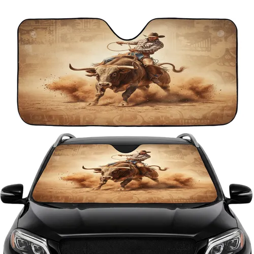 Cowboy Hat Rodeo Cowboy Bull Riding Western Dust Cloud - Car Interior Upgrade Car Sunshade