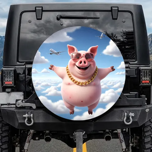 Flying Pig Pink Sunglasses Gold Chain - Adventure Travel Lover Gift Spare Tire Cover