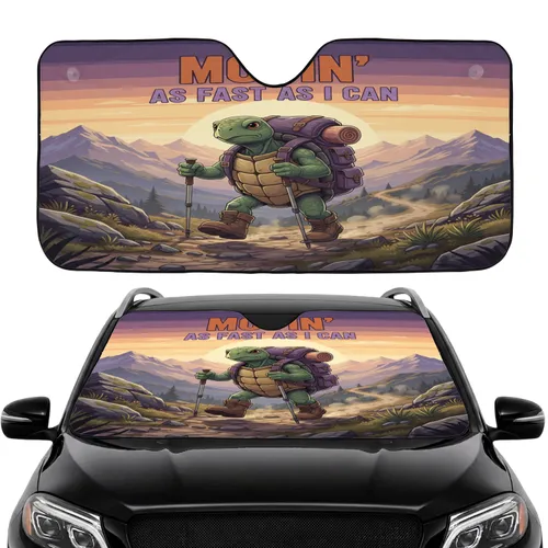 Movin' As Fast As I Can Turtle Hiking Mountain Path Sunset - Travel Accessory Car Sunshade