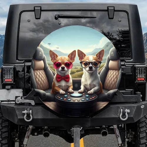 Chihuahua Dogs Sunglasses Glasses Sun-Drenched Landscape Adventure Journey Gift Spare Tire Cover