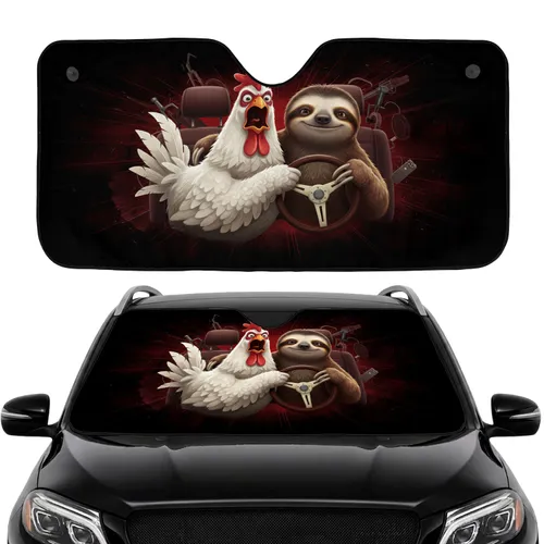 Screaming White Chicken Calm Sloth Steering Wheel - Car Interior Upgrade Road Trip Gift Car Sunshade