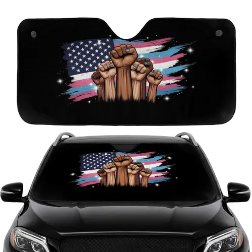 Raised Fists Transgender American Flag Stars - Commute Accessory Car Sunshade