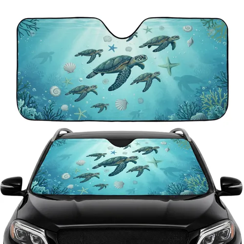Sea Turtles Coral Reef Underwater Ocean Seascape - Road Trip Gift Travel Essentials Car Sunshade